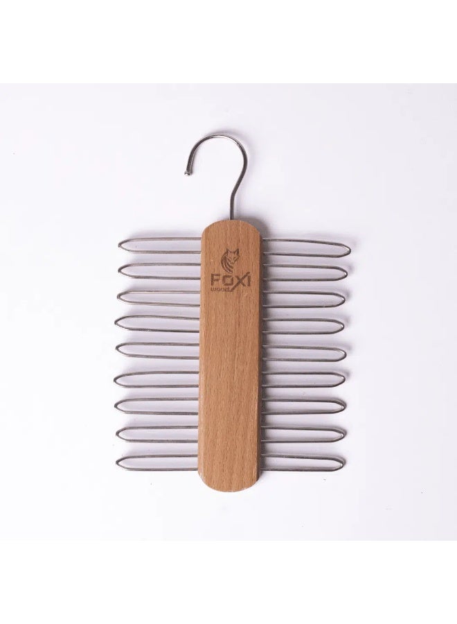 شماعة كرافتة خشبية فاخرة من فوكسيوود بأذرع متعددة الحلقات من الفولاذ المقاوم للصدأ، مقاس صغير